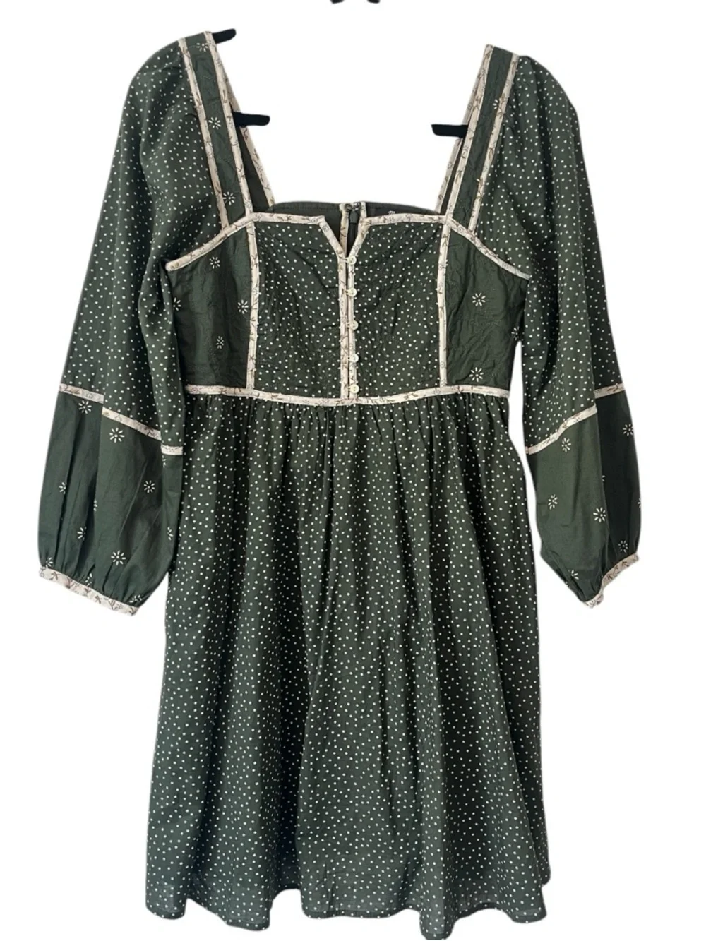 Madewell Green Floral Dress 0 Puff Sleeve Square Neck Cottagecore Pockets
